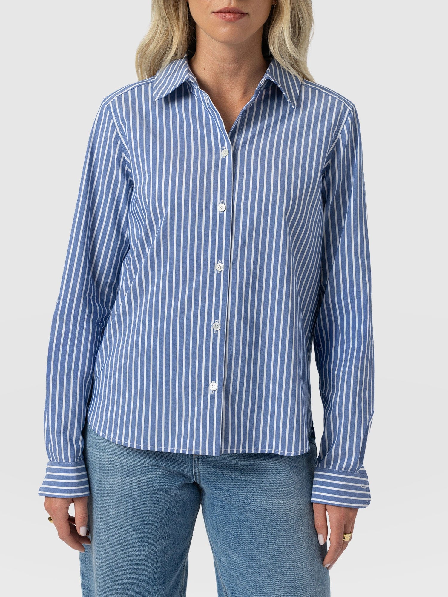 Anneliese Shirt - Blue Stripe - Women's Blouses | Saint + Sofia® USA