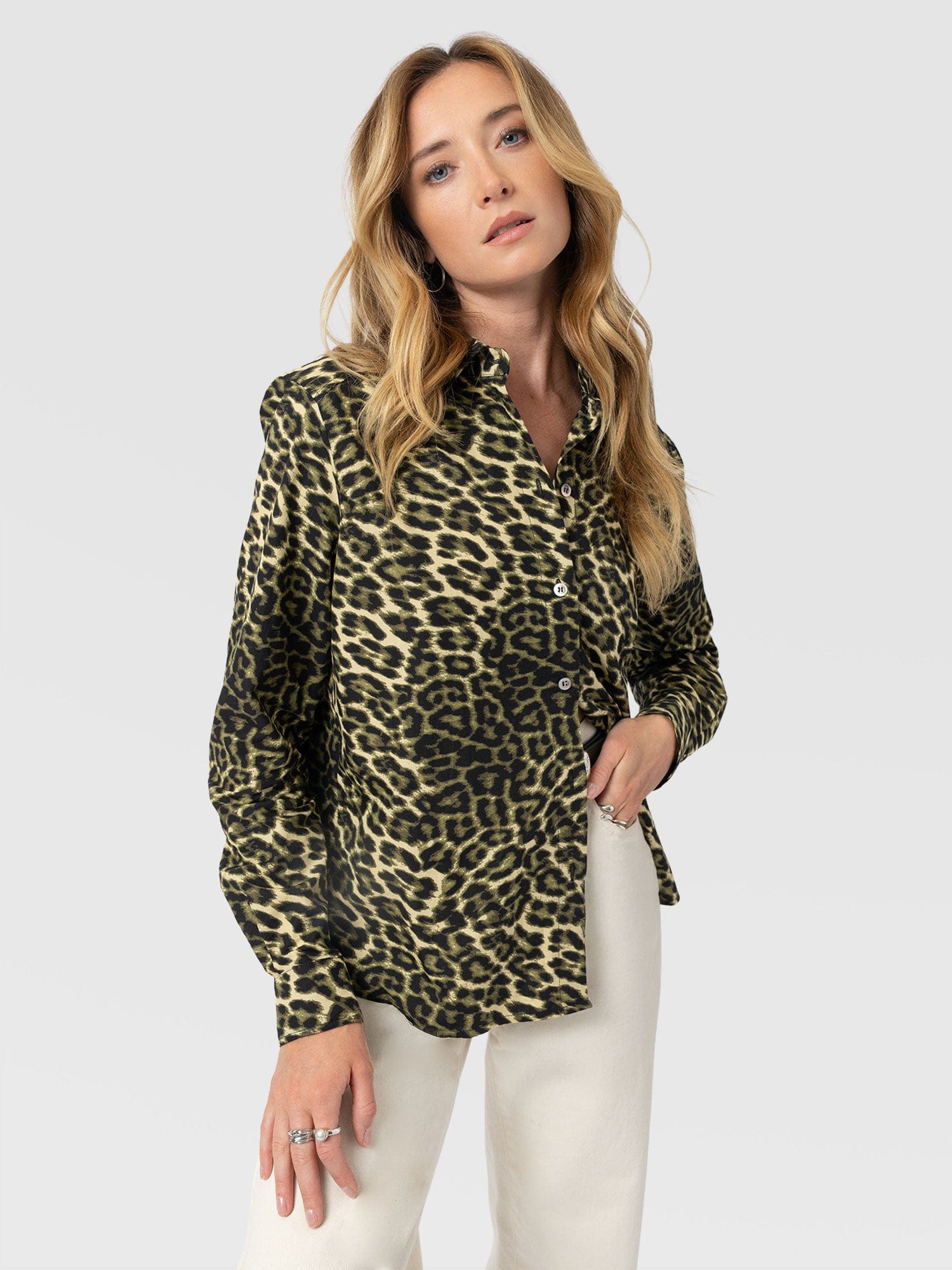 Anneliese Shirt - Green Leopard - Women's Blouses | Saint + Sofia® USA