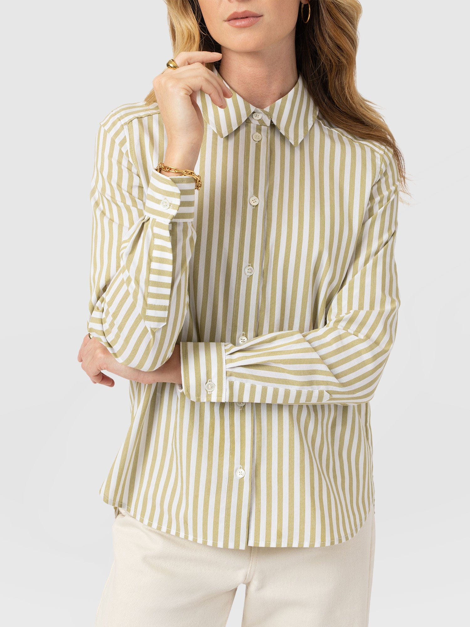 Anneliese Shirt - Green Stripe - Women's Blouses | Saint + Sofia® USA