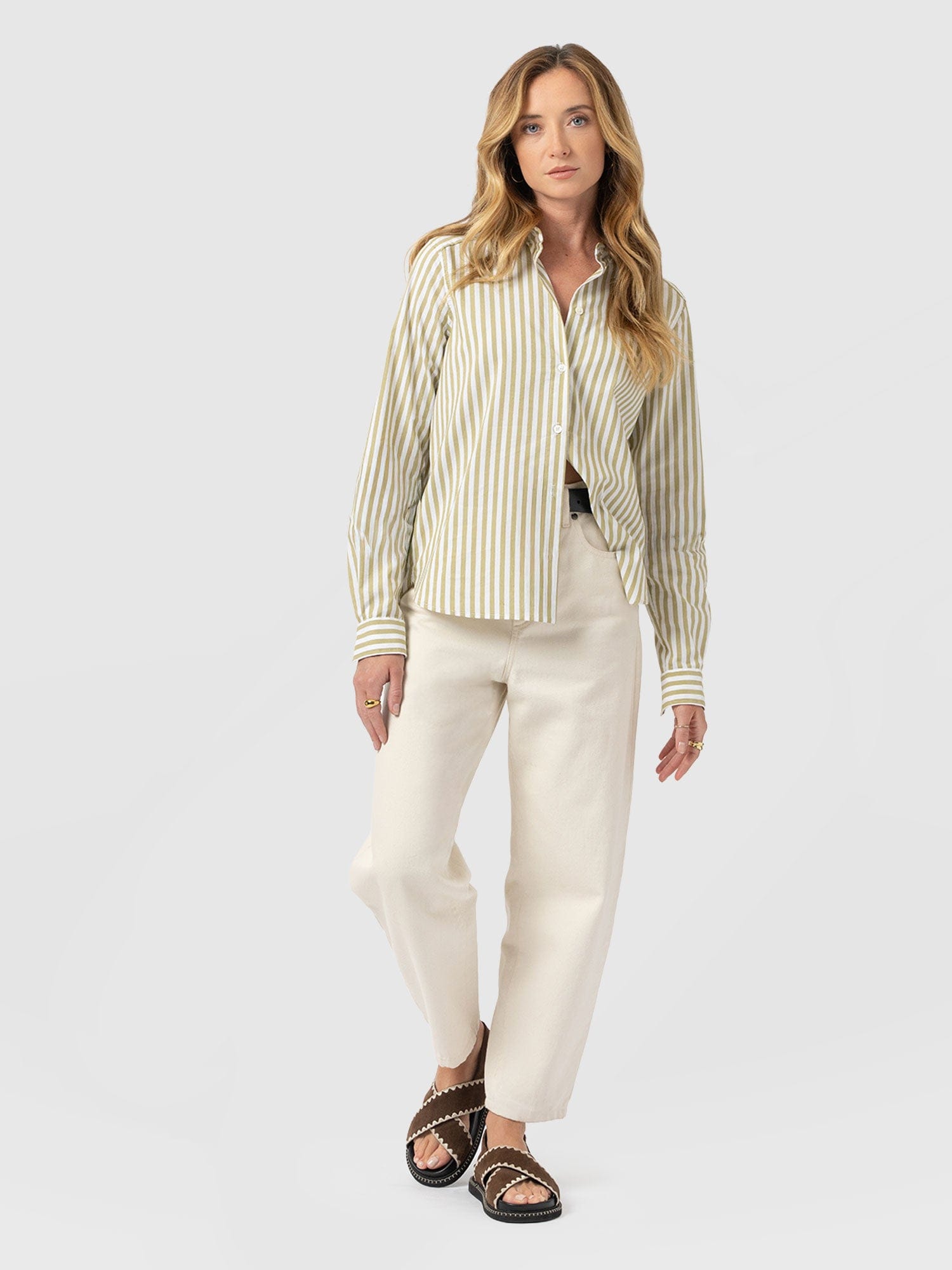 Anneliese Shirt - Green Stripe - Women's Blouses | Saint + Sofia® USA