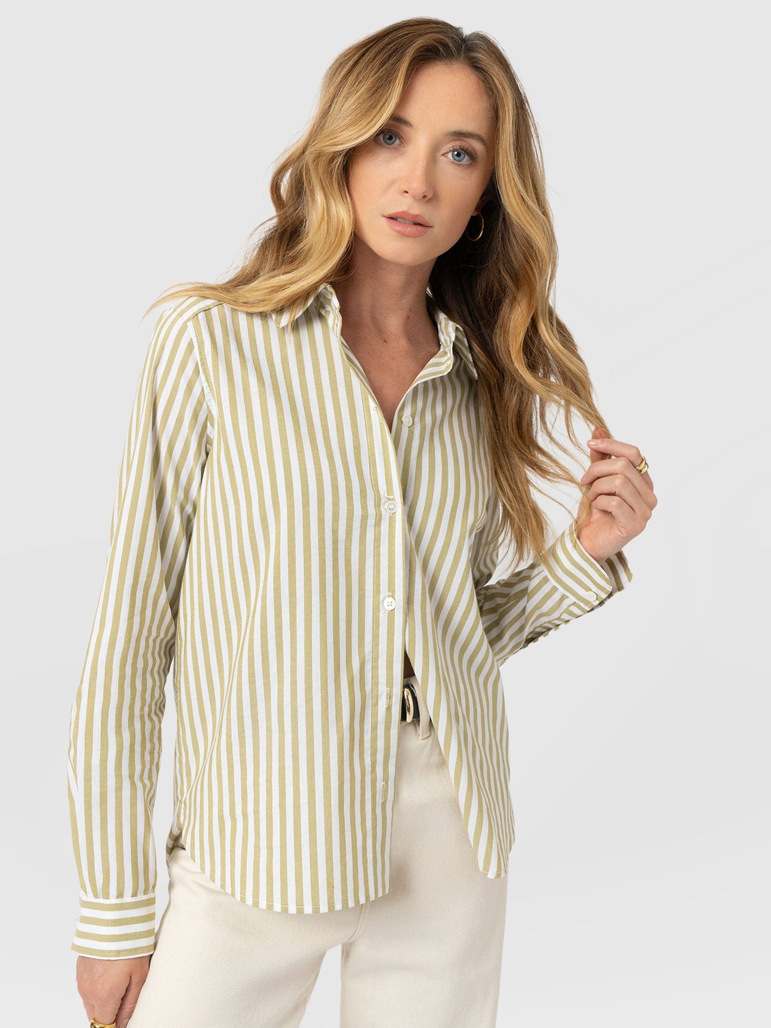 Anneliese Shirt - Green Stripe - Women's Blouses | Saint + Sofia® USA