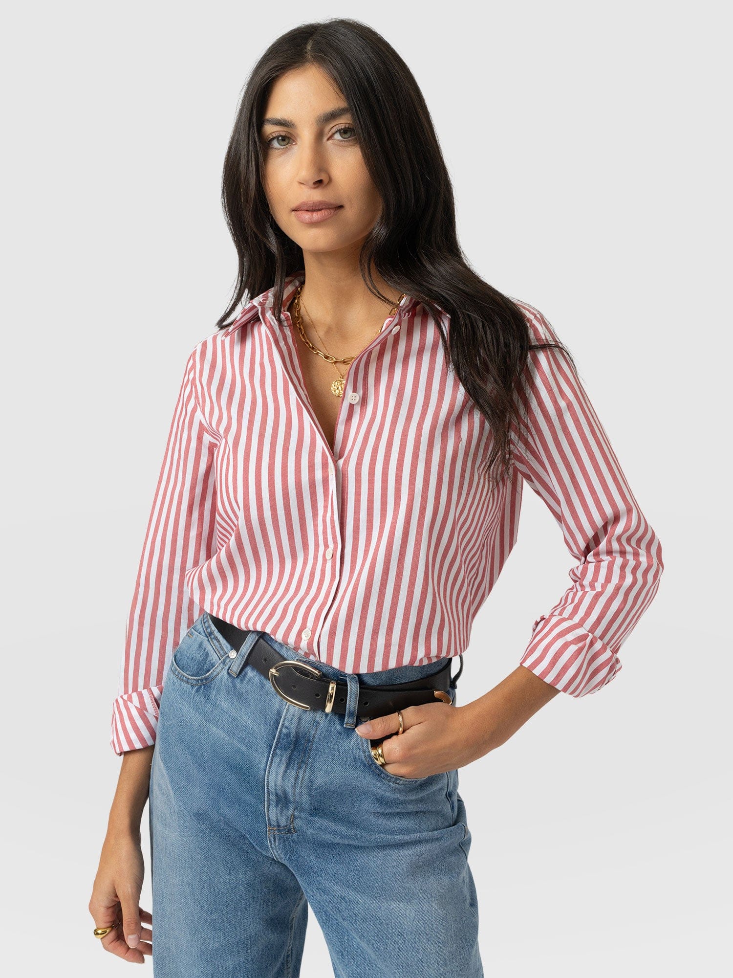 Anneliese Shirt - Red Stripe - Women's Blouses | Saint + Sofia® USA