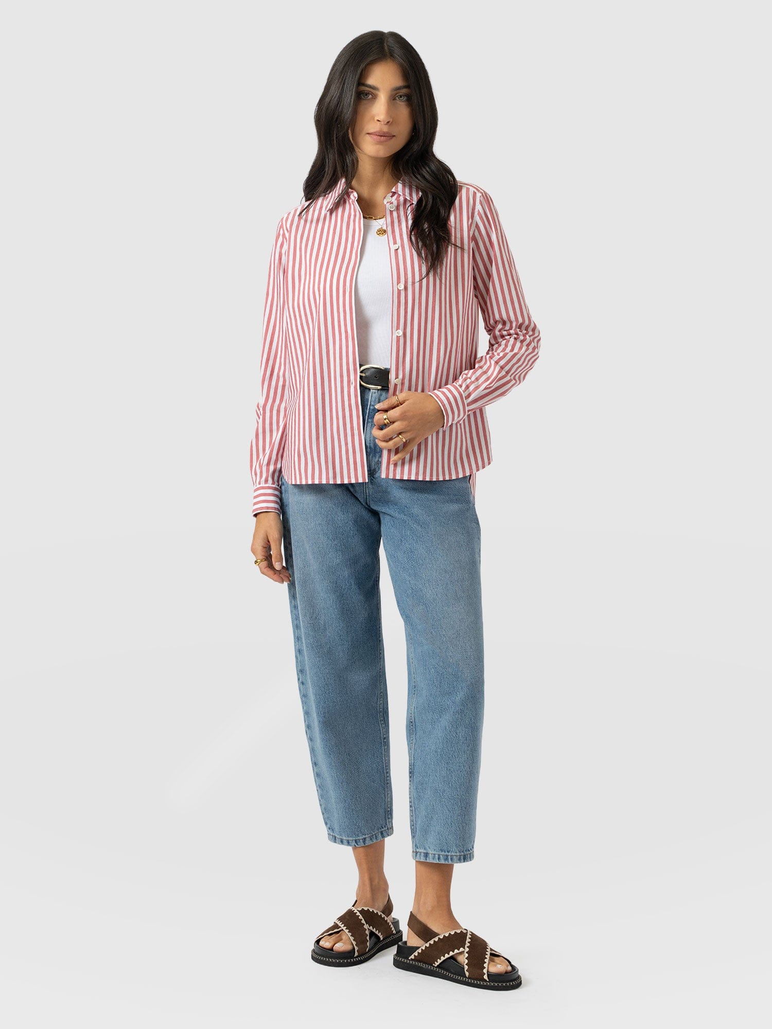 Anneliese Shirt - Red Stripe - Women's Blouses | Saint + Sofia® USA