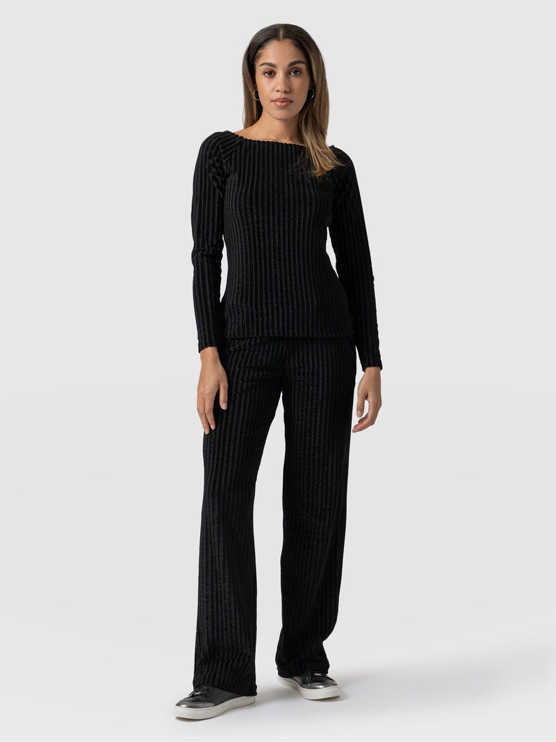 Apartment Pant Black Stripe Velvet - Women's Trousers | Saint + Sofia® USA