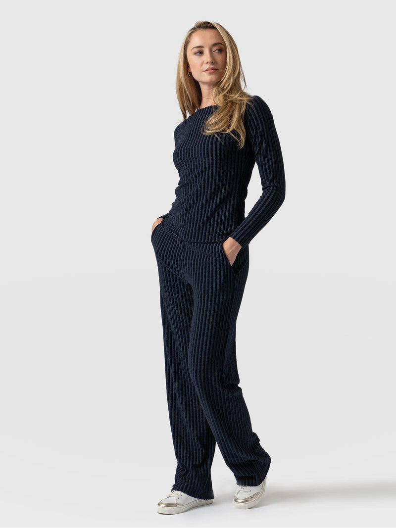 Apartment Pant Navy Stripe Velvet - Women's Pants | Saint + Sofia® USA