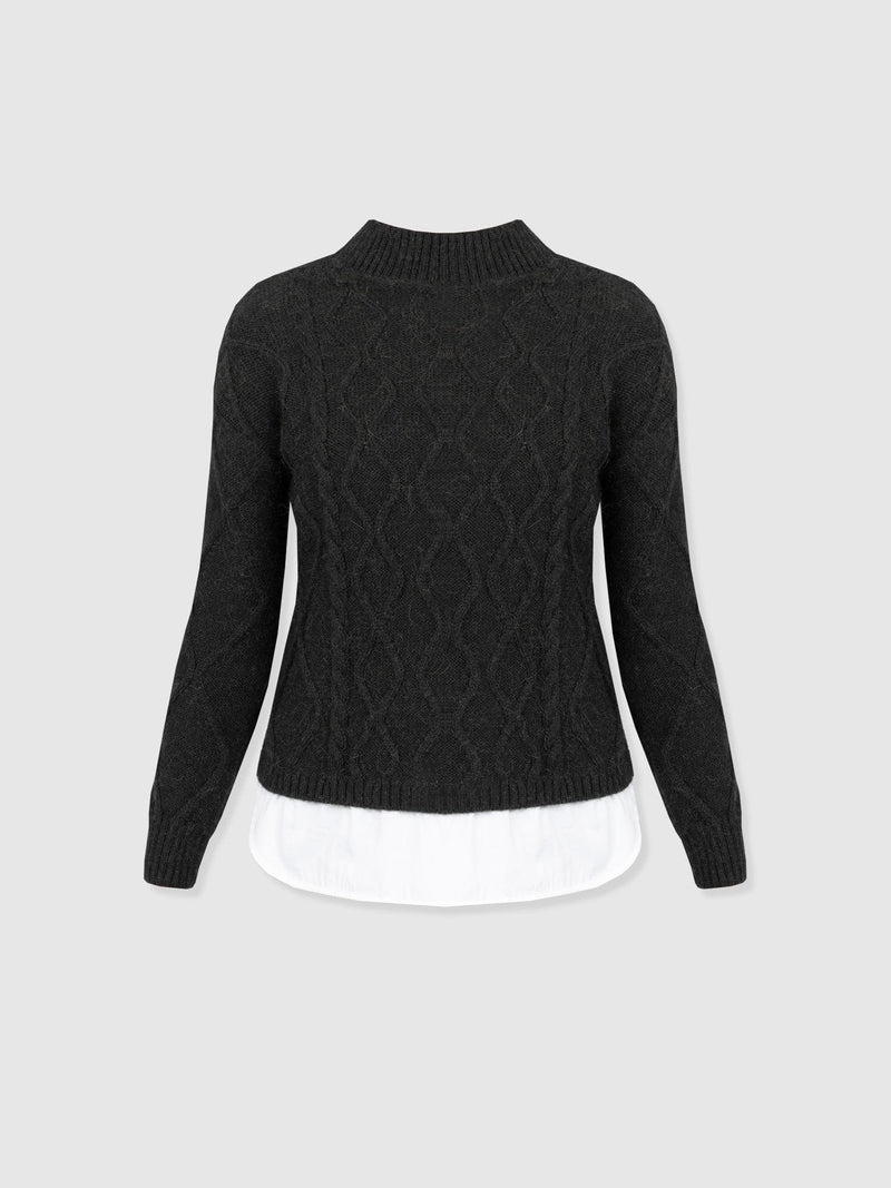 Arden Mock Shirt Jumper - Black - Women's Knitwears | Saint + Sofia® USA