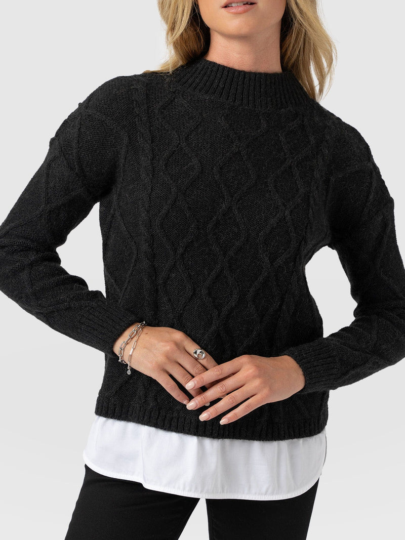 Arden Mock Shirt Jumper - Black - Women's Knitwears | Saint + Sofia® USA