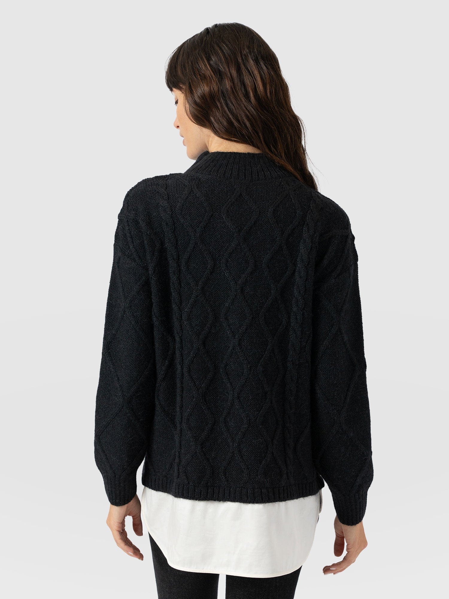 Arden Mock Shirt Jumper - Black - Women's Knitwears | Saint + Sofia® USA