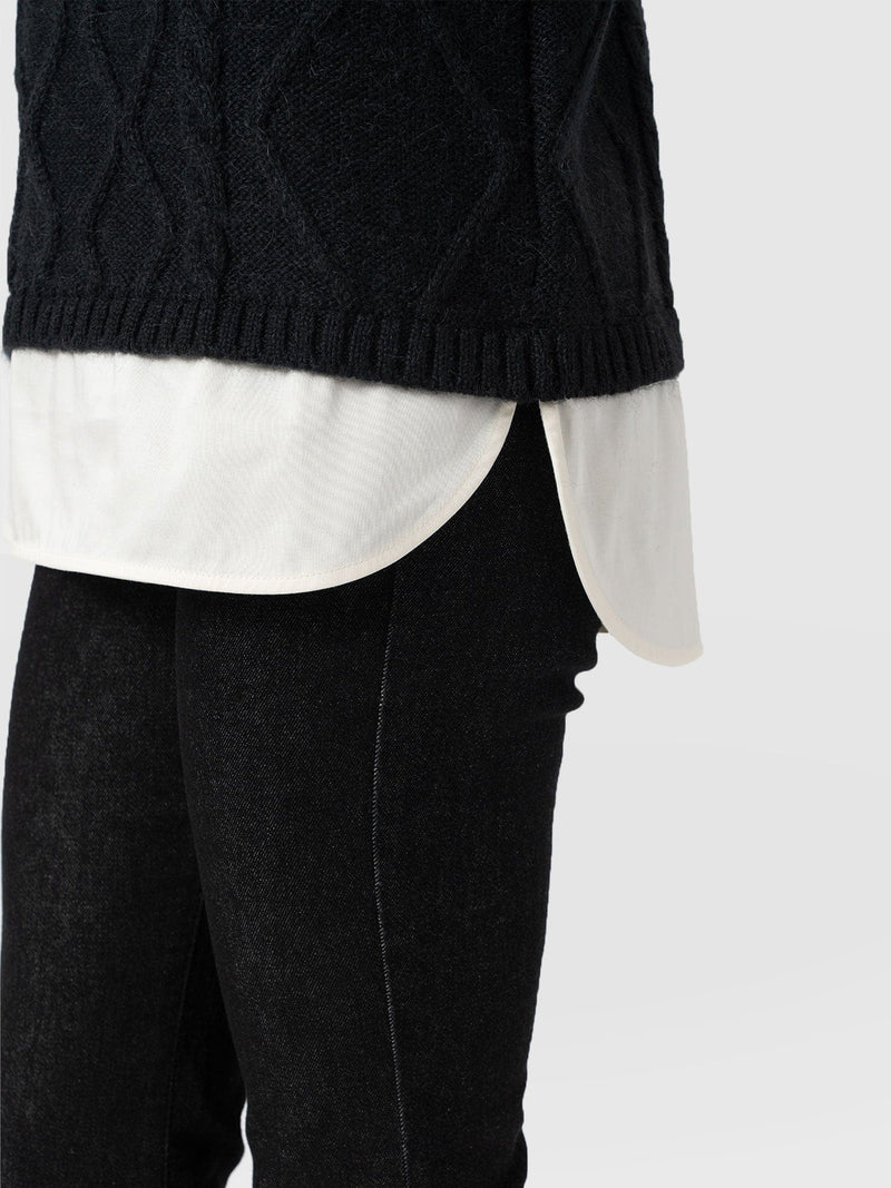 Arden Mock Shirt Jumper - Black - Women's Knitwears | Saint + Sofia® USA