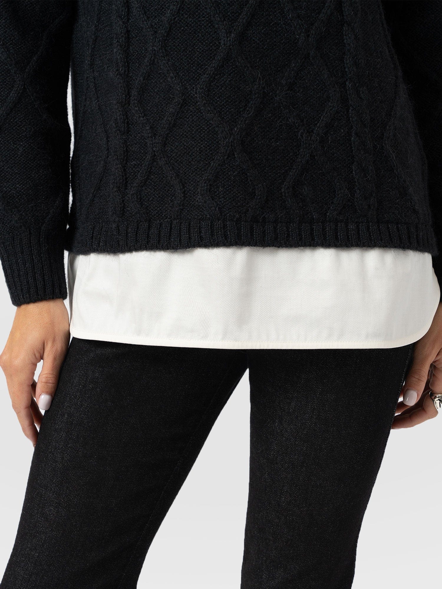 Arden Mock Shirt Jumper - Black - Women's Knitwears | Saint + Sofia® USA