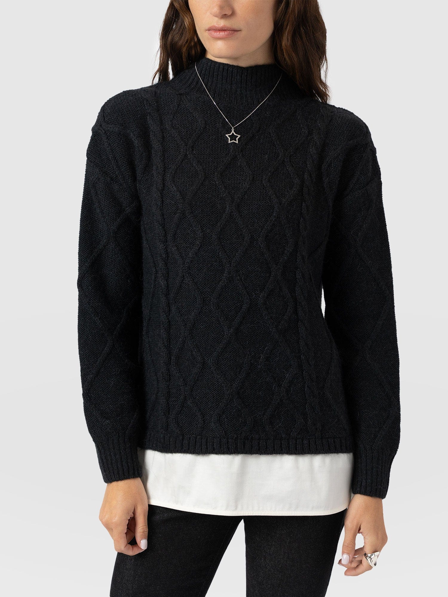 Arden Mock Shirt Jumper - Black - Women's Knitwears | Saint + Sofia® USA