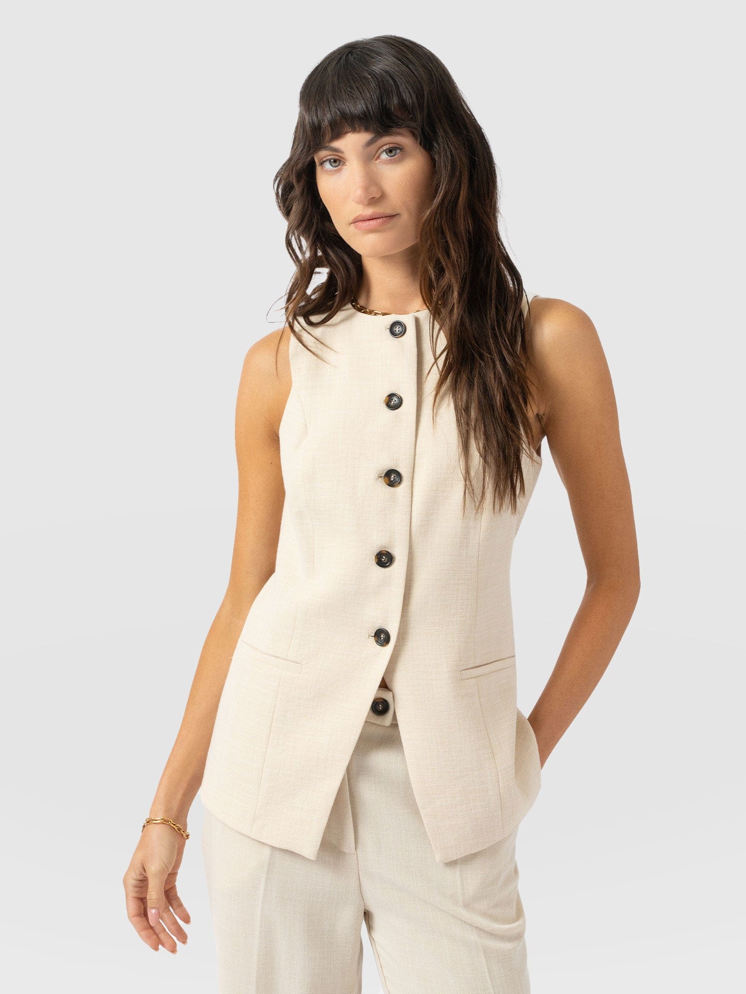 Argent Waistcoat - Cream - Women's Jackets | Saint + Sofia® USA