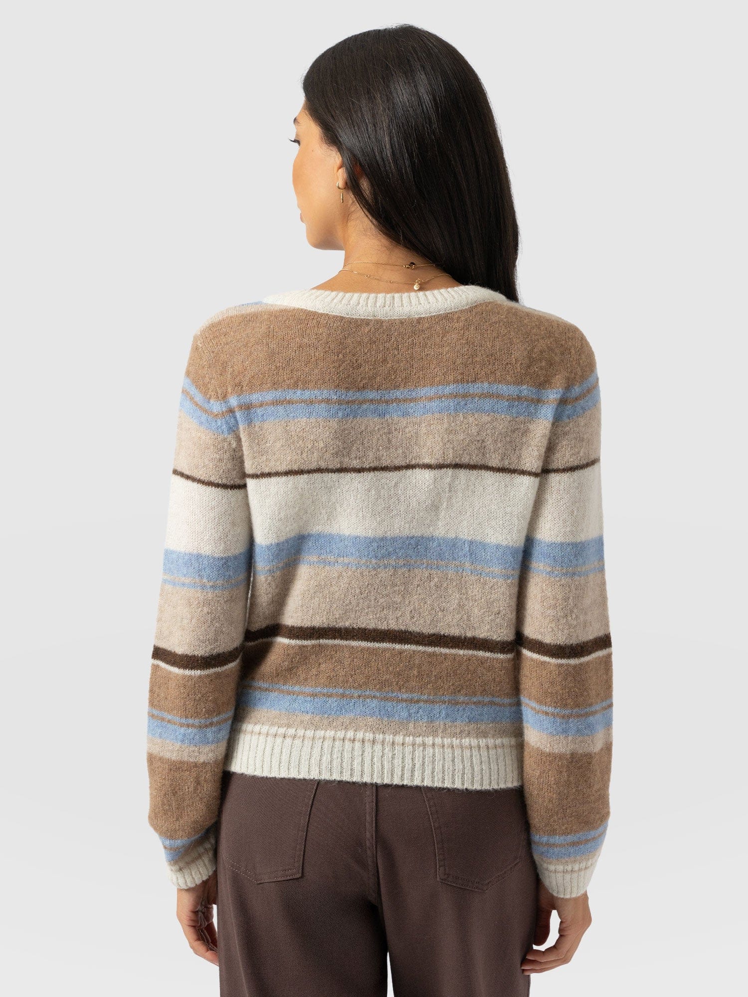 Ariella Boat Neck Sweater - Blue/Brown Stripe - Women's Sweaters | Saint + Sofia® USA