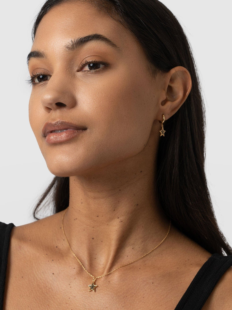 Astral Star Charm Drop Huggie Earrings Gold/Black - Women's Jewellery | Saint + Sofia® USA