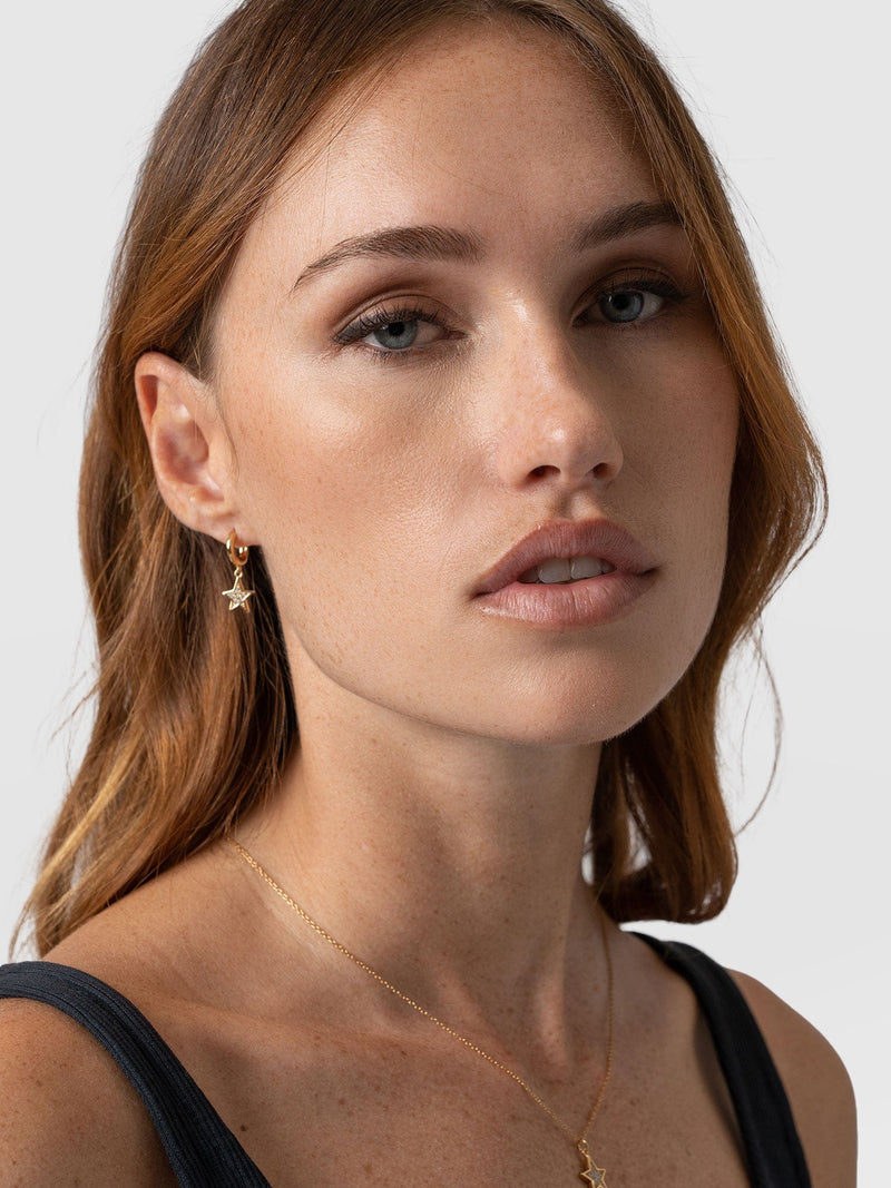 Astral Star Charm Drop Huggie Earrings Gold - Women's Jewellery | Saint + Sofia® USA
