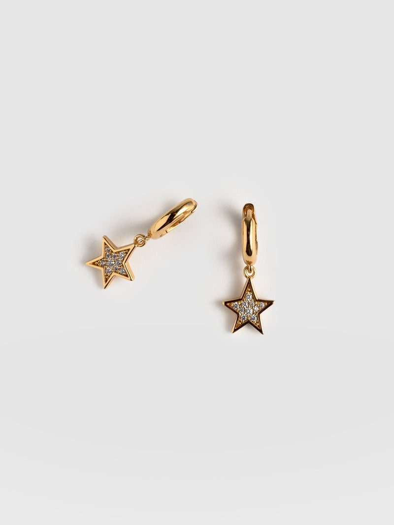 Astral Star Charm Drop Huggie Earrings Gold - Women's Jewellery | Saint + Sofia® USA