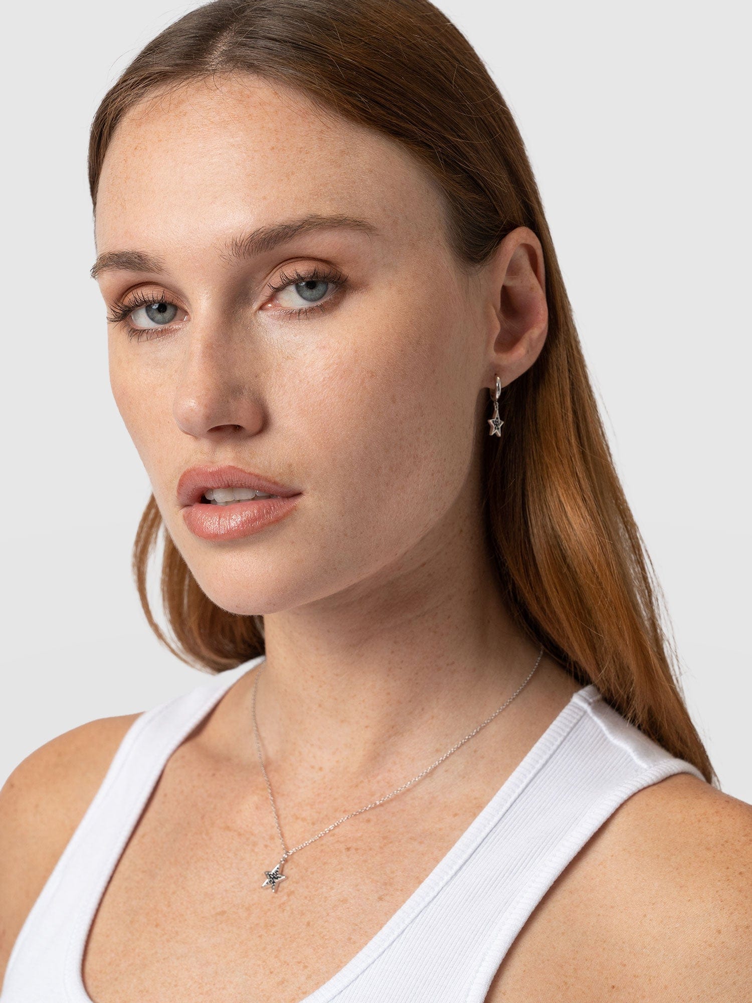 Astral Star Charm Drop Huggie Earrings Silver/Black - Women's Jewellery | Saint + Sofia® USA