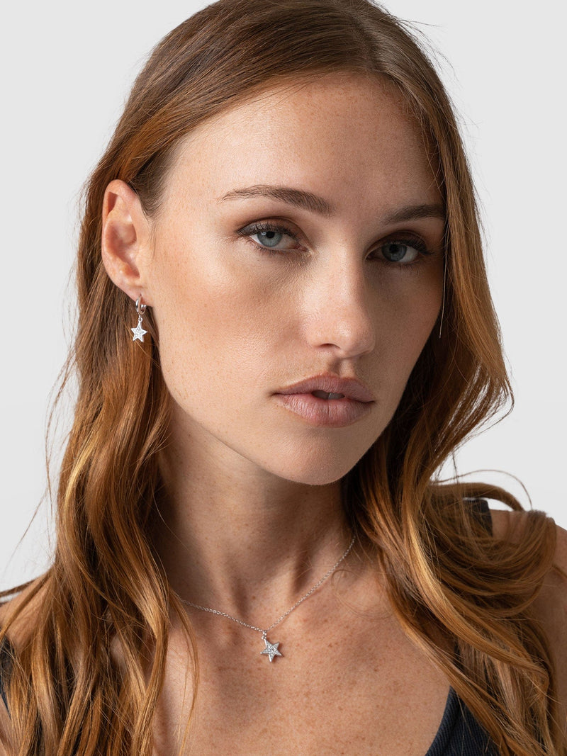 Astral Star Charm Drop Huggie Earrings Silver - Women's Jewellery | Saint + Sofia® USA