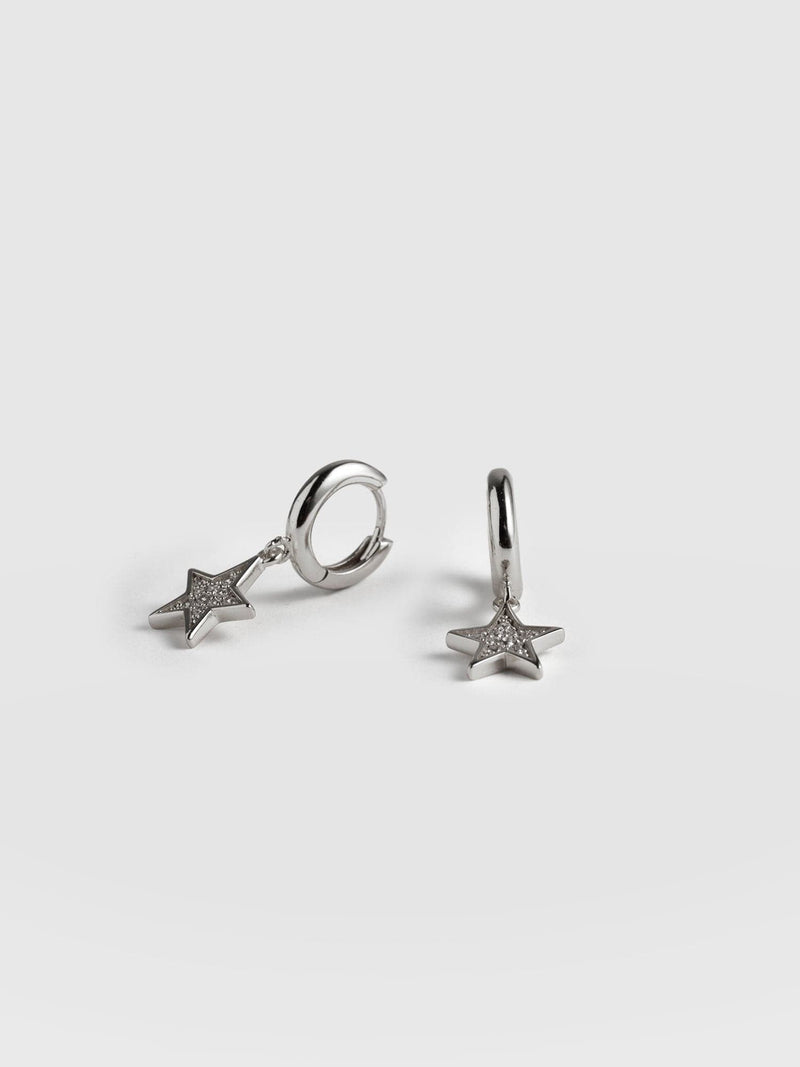 Astral Star Charm Drop Huggie Earrings Silver - Women's Jewellery | Saint + Sofia® USA