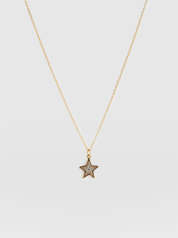 Double Clasp Necklace Heavy Rectangle Chain with Star Pendant / 14K Yellow Gold Plate