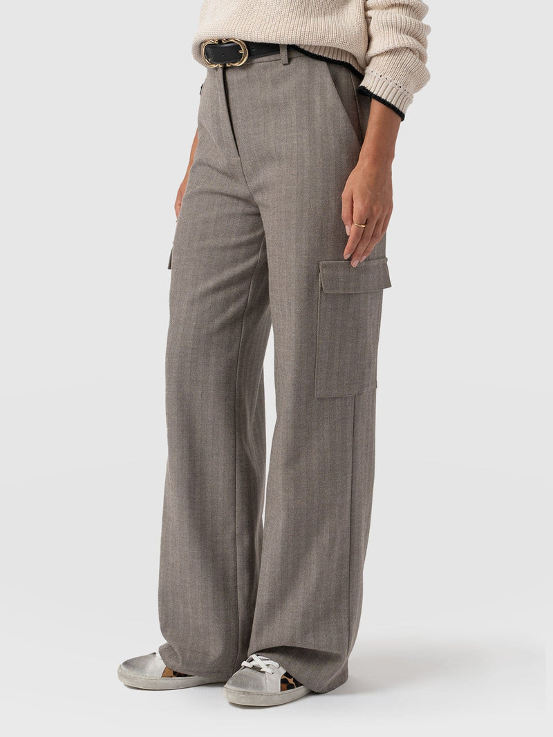 Astrid Cargo Pant Brown Herringbone - Women's Pants | Saint + Sofia® US