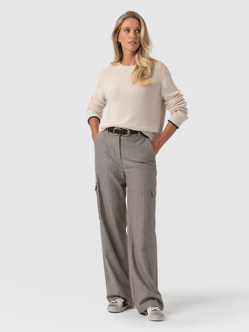 Astrid Cargo Pant Brown Herringbone - Women's Pants | Saint + Sofia® US