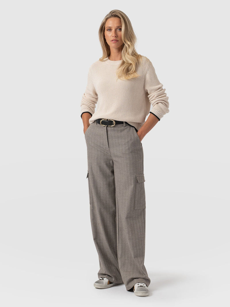 Astrid Cargo Pant Brown Herringbone - Women's Pants | Saint + Sofia® US