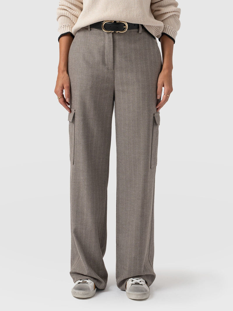 Astrid Cargo Pant Brown Herringbone - Women's Pants | Saint + Sofia® US