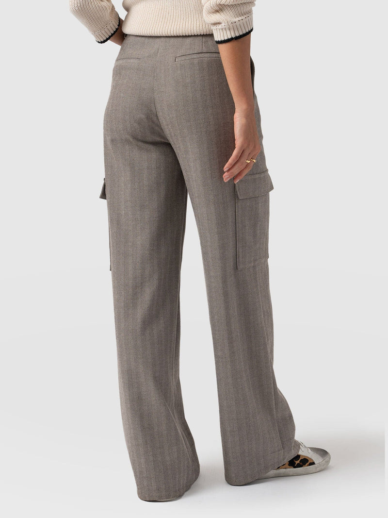 Astrid Cargo Pant Brown Herringbone - Women's Pants | Saint + Sofia® US