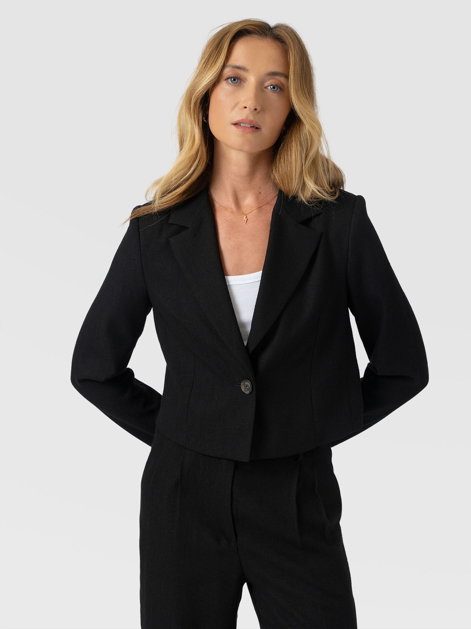 Astrid Cropped Blazer - Black - Women's Jackets | Saint + Sofia® USA