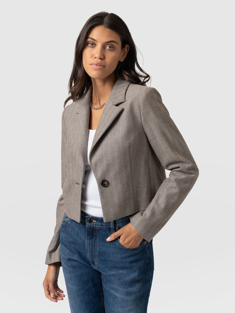 Astrid Cropped Blazer Brown Herringbone - Women's Blazers | Saint + Sofia® US