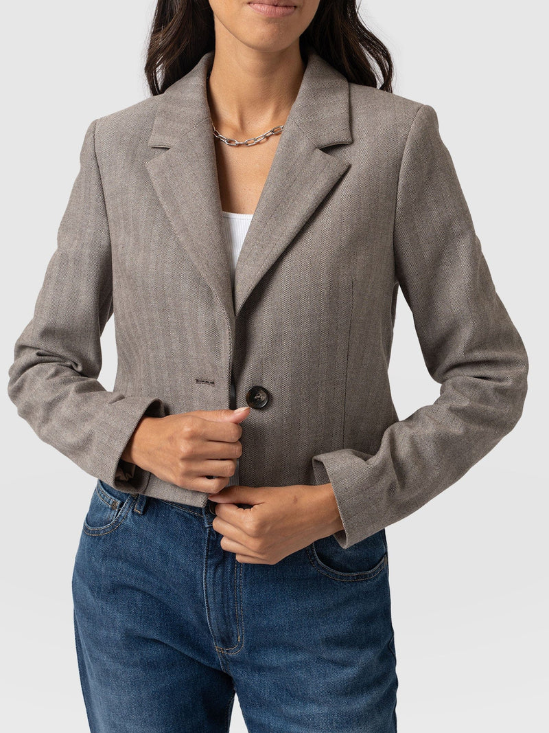 Astrid Cropped Blazer Brown Herringbone - Women's Blazers | Saint + Sofia® US