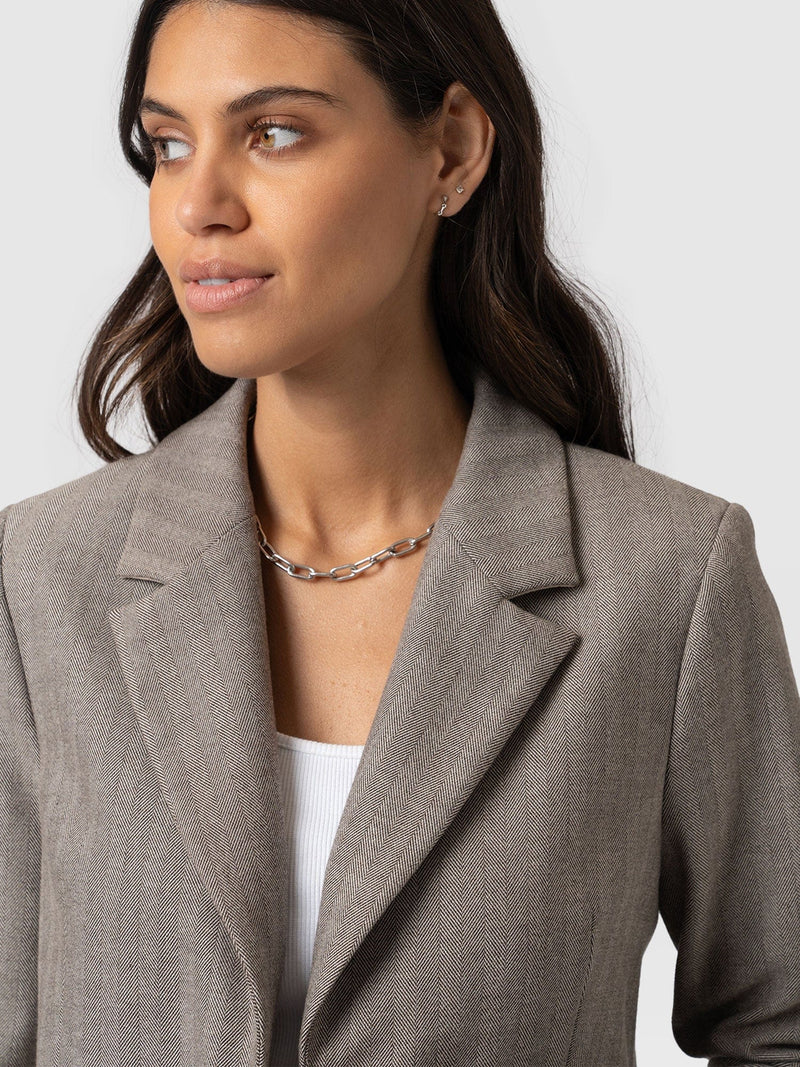 Astrid Cropped Blazer Brown Herringbone - Women's Blazers | Saint + Sofia® US