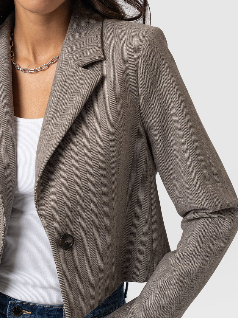 Astrid Cropped Blazer Brown Herringbone - Women's Blazers | Saint + Sofia® US