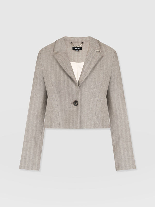 Astrid Cropped Blazer Brown Herringbone - Women's Blazers | Saint + Sofia® US