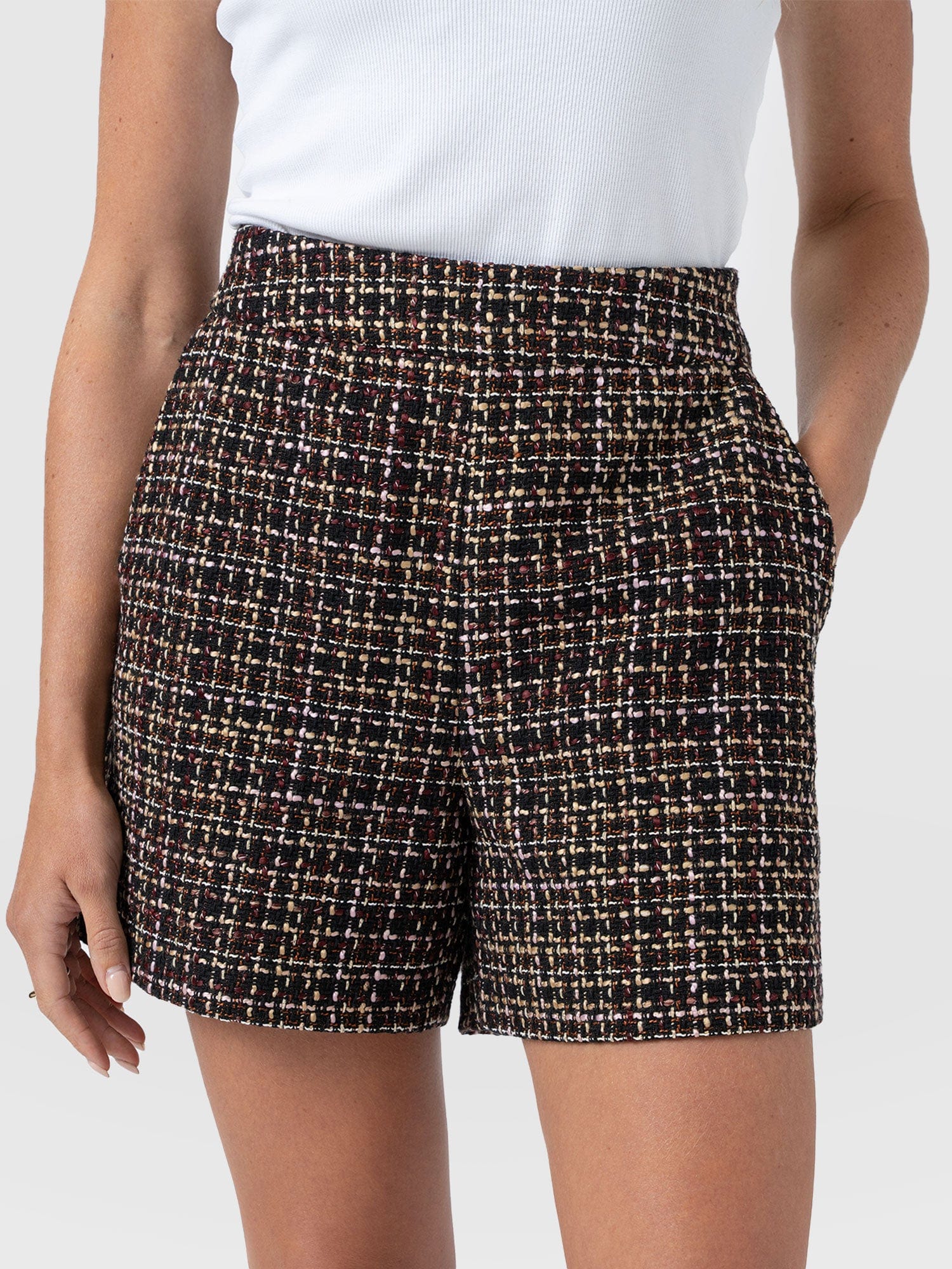 Astrid Short - Black/Burgundy/Gold Boucle - Women's Shorts | Saint + Sofia® USA