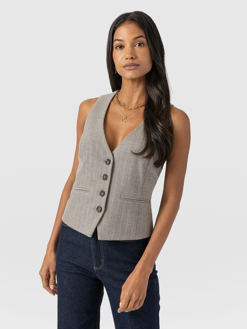 Astrid Vest Brown Herringbone - Women's Blazers | Saint + Sofia® US