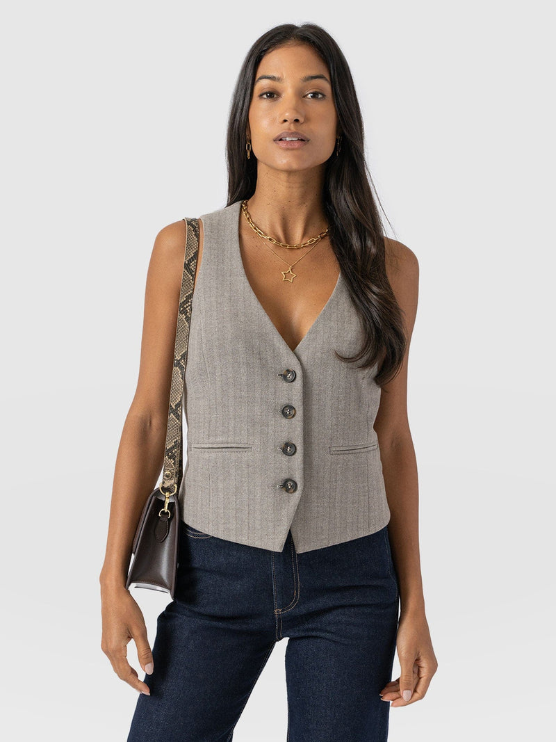 Astrid Vest Brown Herringbone - Women's Blazers | Saint + Sofia® US