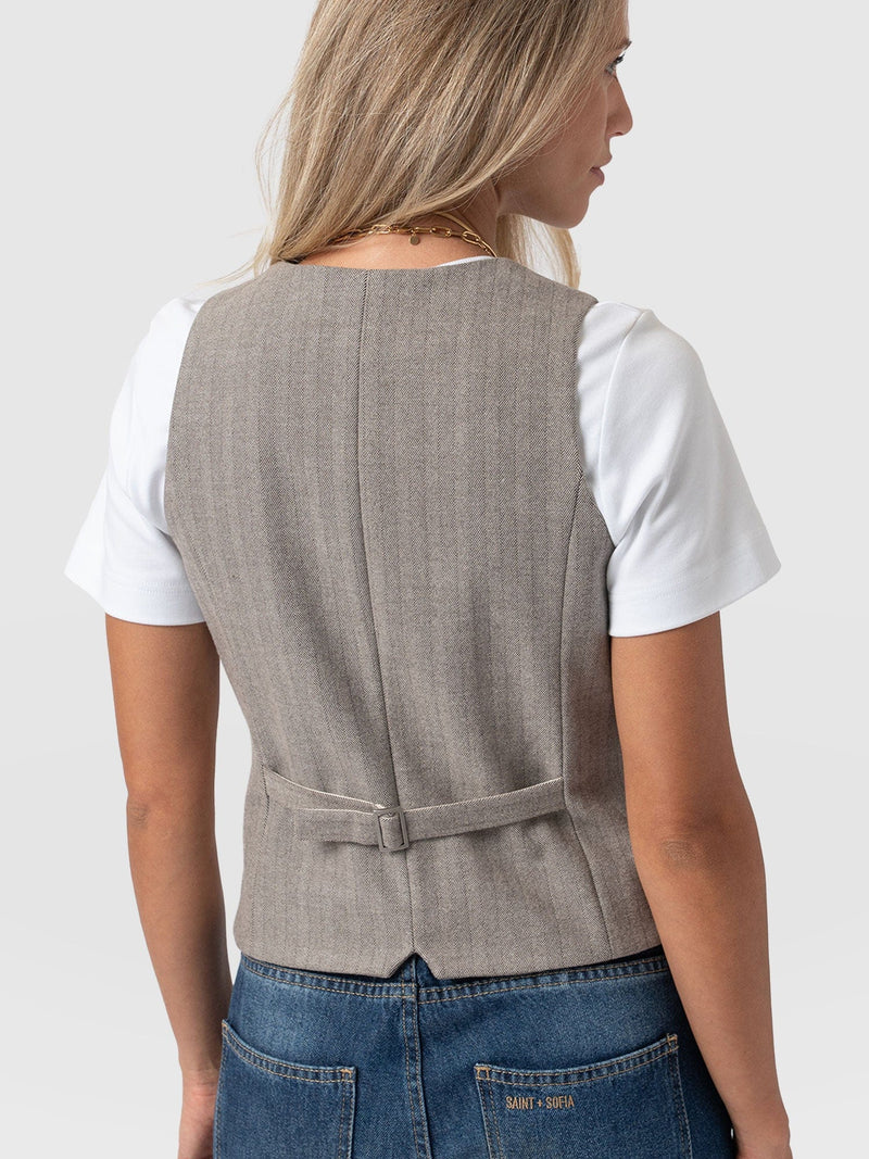 Astrid Vest Brown Herringbone - Women's Blazers | Saint + Sofia® US