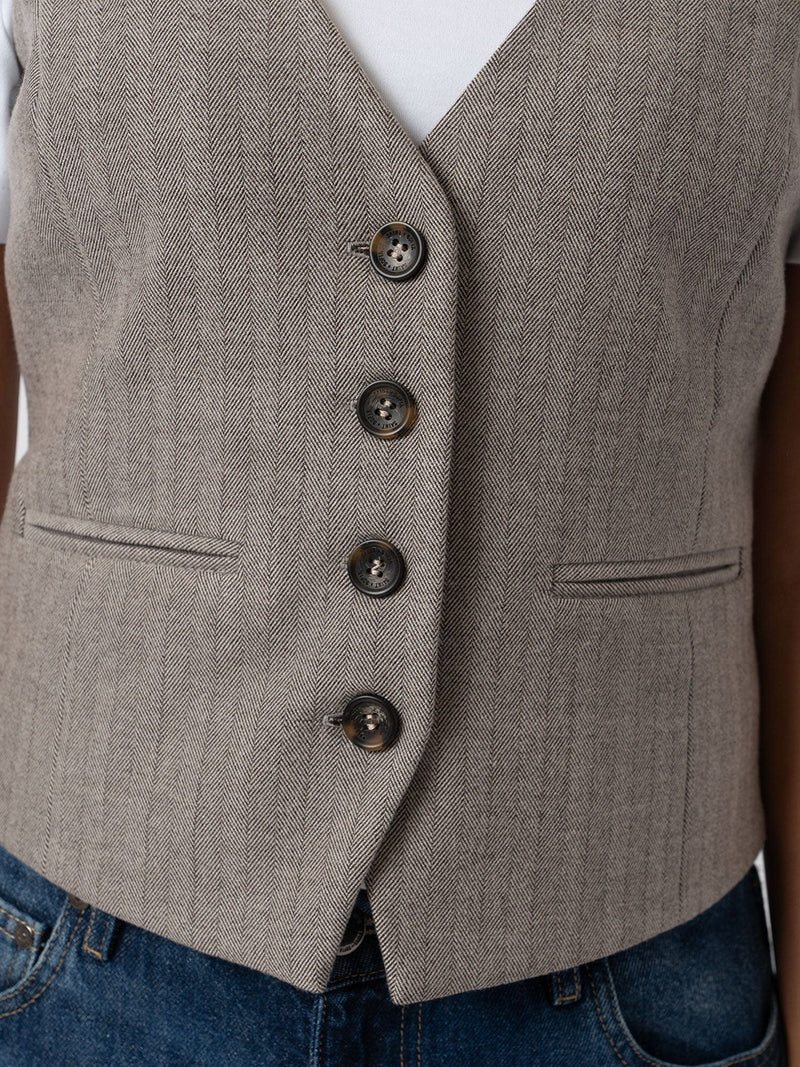 Astrid Vest Brown Herringbone - Women's Blazers | Saint + Sofia® US