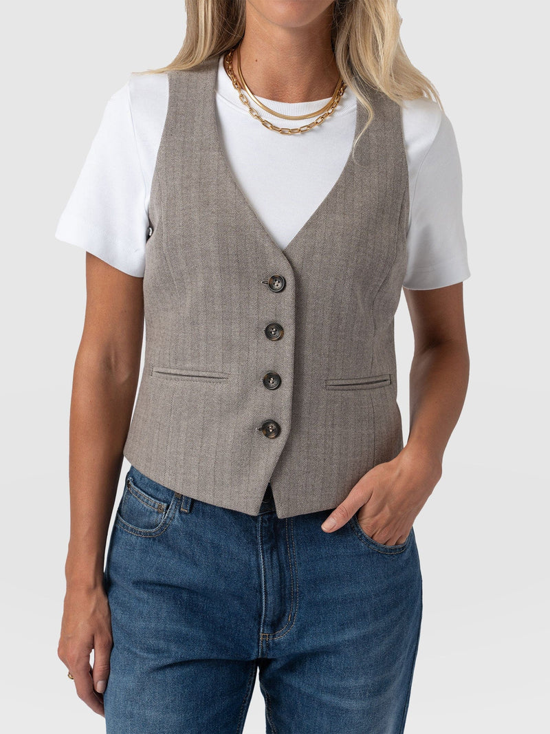 Astrid Vest Brown Herringbone - Women's Blazers | Saint + Sofia® US