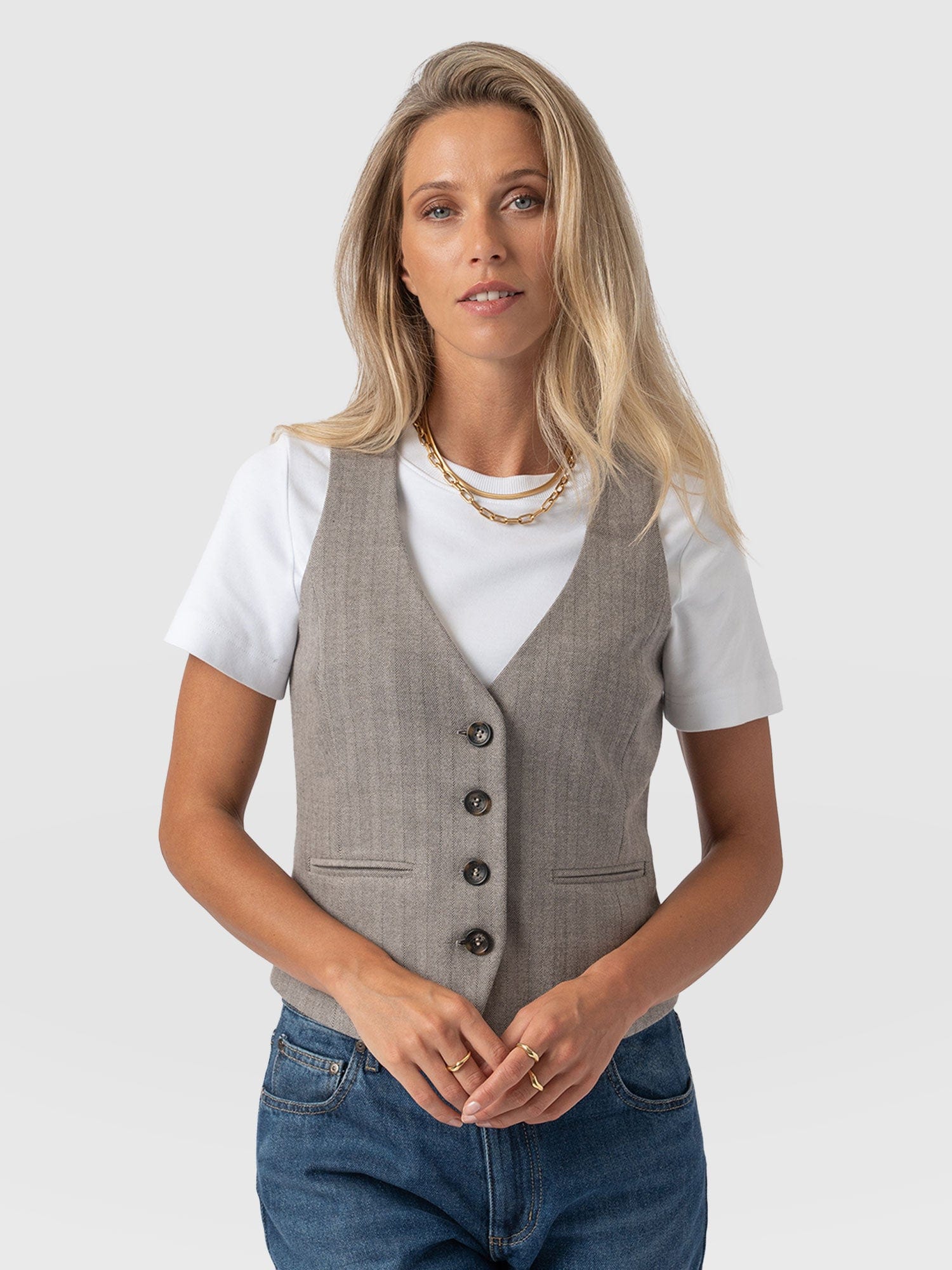 Astrid Vest Brown Herringbone - Women's Blazers | Saint + Sofia® US