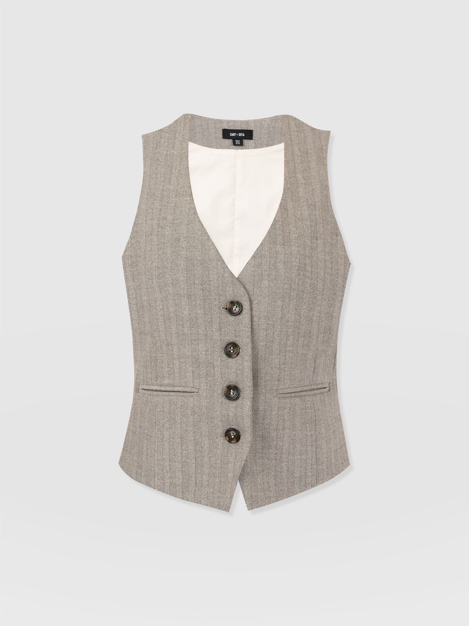 Astrid Vest Brown Herringbone - Women's Blazers | Saint + Sofia® US