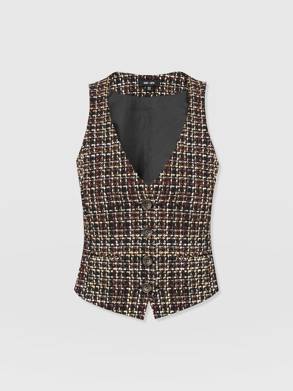 Astrid Waistcoat - Black/Burgundy/Gold Boucle - Women's Jackets | Saint + Sofia® USA