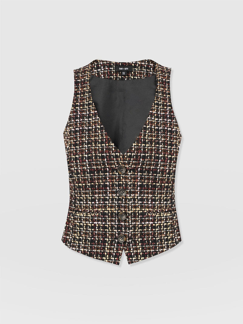 Astrid Waistcoat - Black/Burgundy/Gold Boucle - Women's Jackets | Saint + Sofia® USA