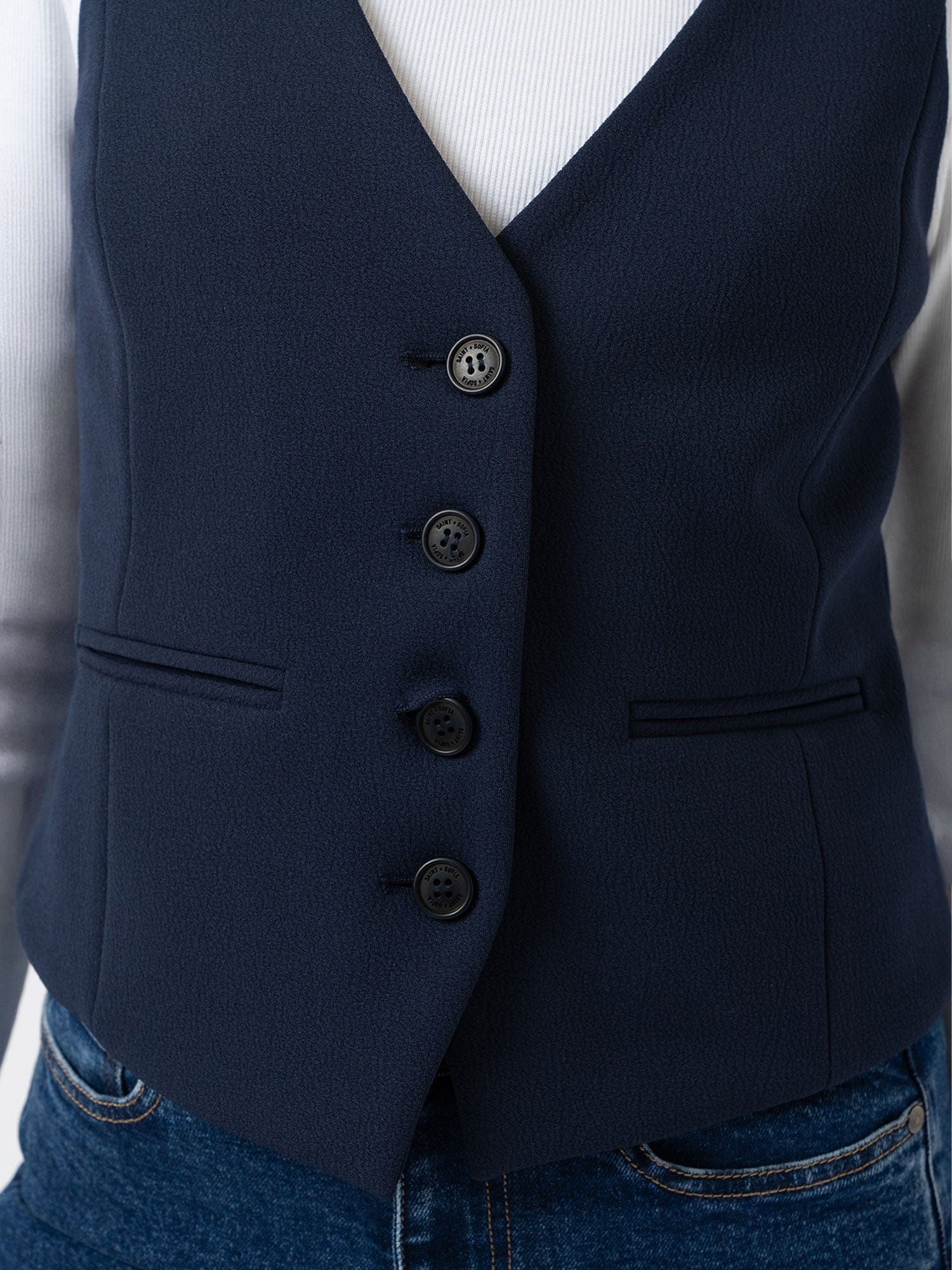 Astrid Waistcoat - Navy - Women's Jackets | Saint + Sofia? USA