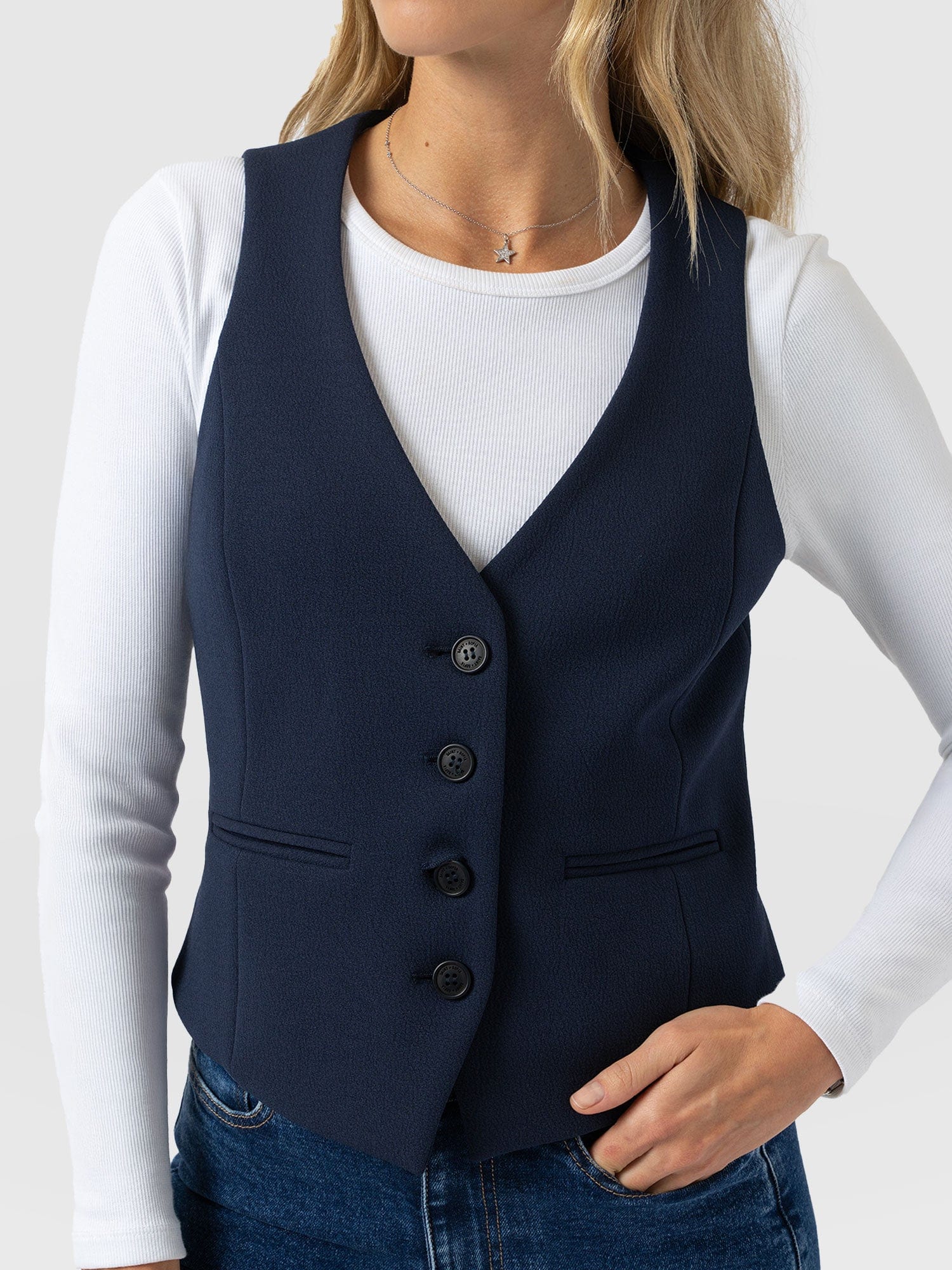 Astrid Waistcoat - Navy - Women's Jackets | Saint + Sofia? USA