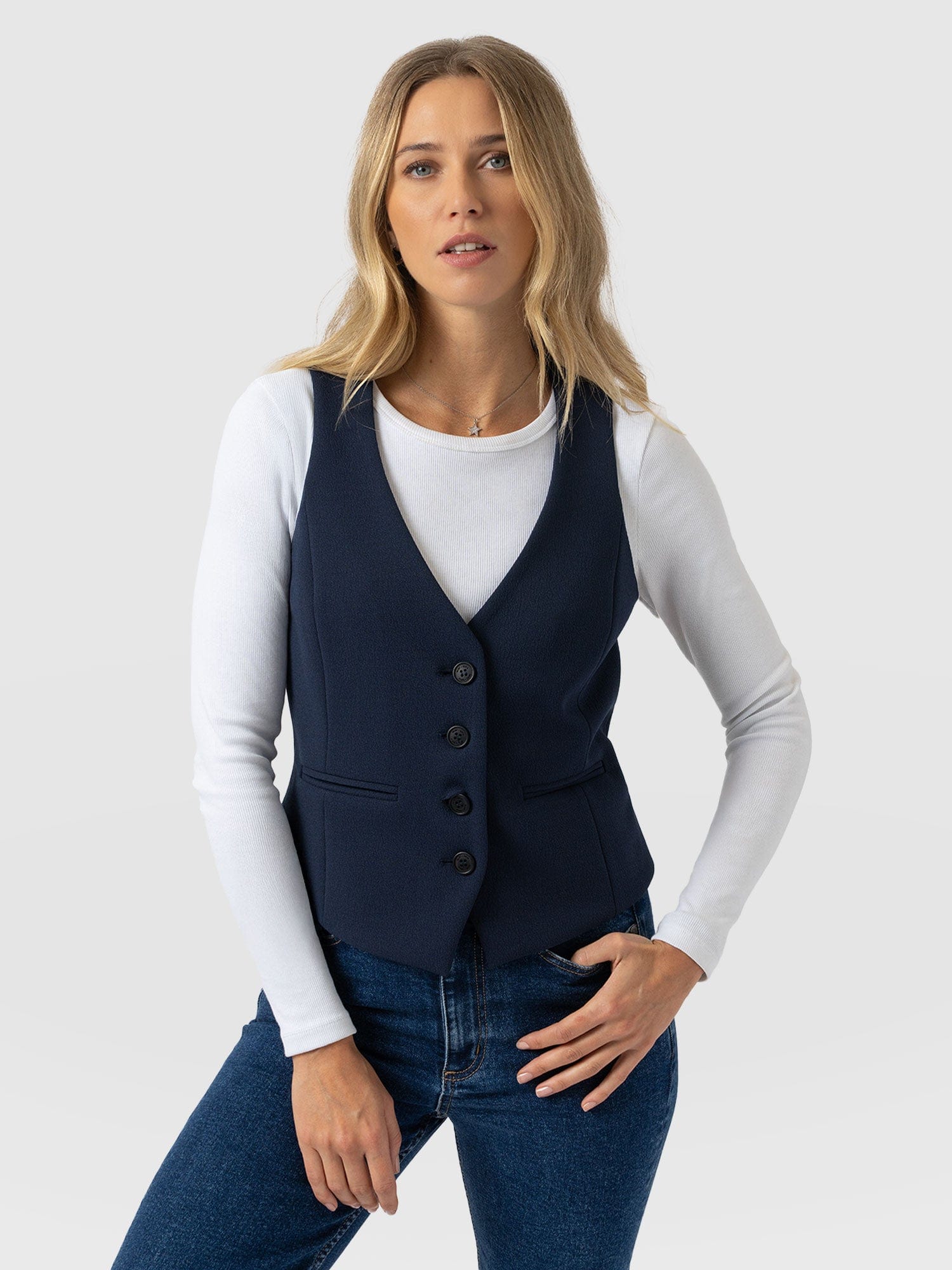 Astrid Waistcoat - Navy - Women's Jackets | Saint + Sofia? USA