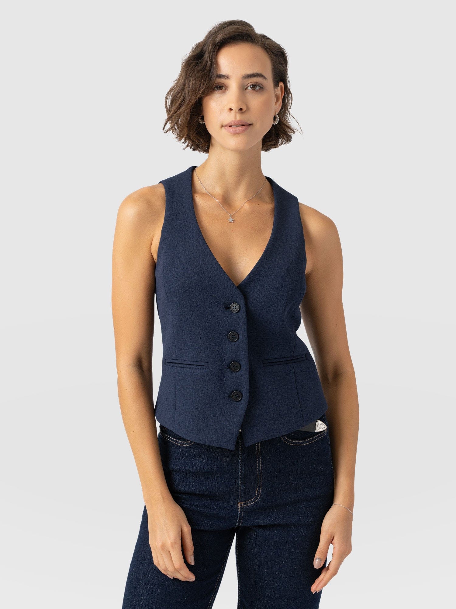 Astrid Waistcoat - Navy - Women's Jackets | Saint + Sofia? USA