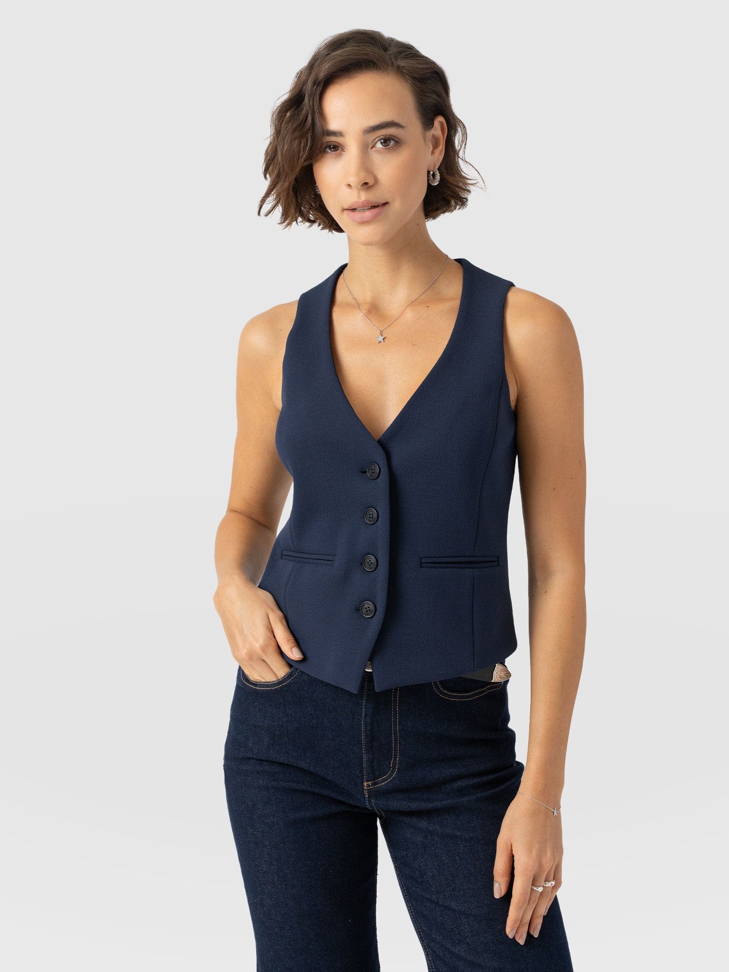 Astrid Waistcoat - Navy - Women's Jackets | Saint + Sofia? USA